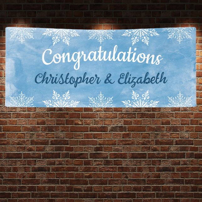 Modern Winter Congratulations Engagement Wedding Banner (Winter Themed Snowflake Congratulations Banner for Engagement / Wedding / Events)