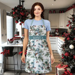Modern Winter Cotton Pine Floral Pattern Monogram Apron<br><div class="desc">This design may be personalized by choosing the customize option to add text or make other changes. If this product has the option to transfer the design to another item, please make sure to adjust the design to fit if needed. Contact me at colorflowcreations@gmail.com if you wish to have this...</div>