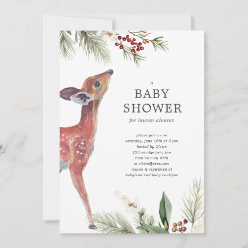 Modern Winter Deer Gender Neutral Baby Shower Invitation
