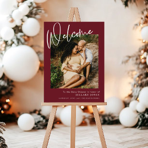 Modern Winter Festive Burgundy Baby Shower Welcome Foam Board