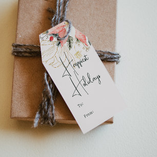 Modern Winter Floral Happiest Holidays To and From Gift Tags