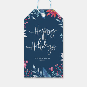 Modern winter floral happy holidays gift tags