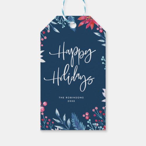 Modern winter floral happy holidays  gift tags