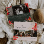 Modern Winter Floral Merry Christmas Five Photo Holiday Card<br><div class="desc">This modern winter floral Merry Christmas five photo holiday card has a whimsical and elegant design featuring vibrant watercolor illustrations of red and pink poinsettias and delicate winter greenery. With chic botanical elements like pine, holly, and winter berries, the card’s colorful palette, including dusty rose and gold accents, adds a...</div>
