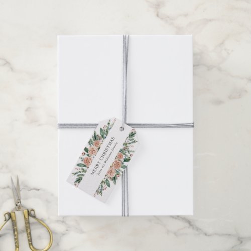 modern winter floral merry christmas  gift tags