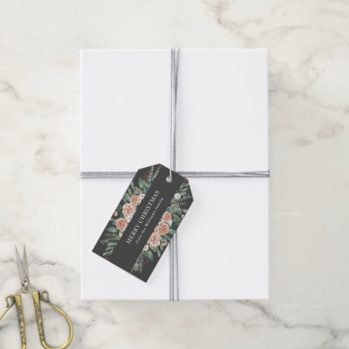 modern winter floral merry christmas  gift tags