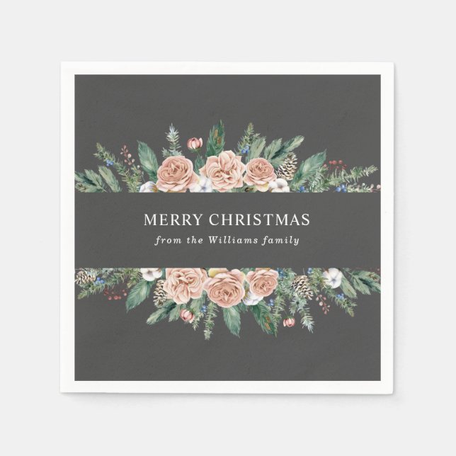modern winter floral merry christmas napkins (Front)