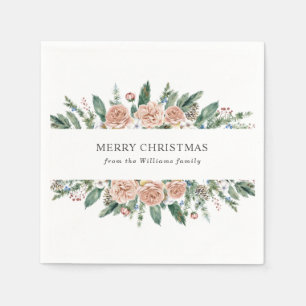 modern winter floral merry christmas napkins