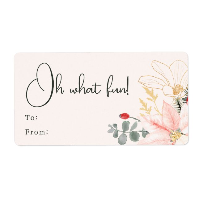 Modern Winter Floral Oh What Fun Rectangular Gift Label (Front)