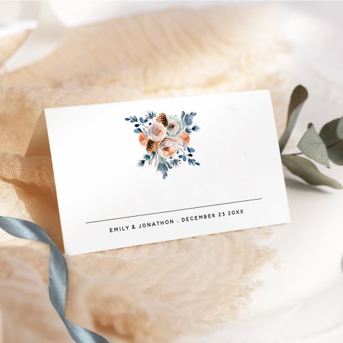 Modern Winter Florals Names Date Wedding Place Car Place Card