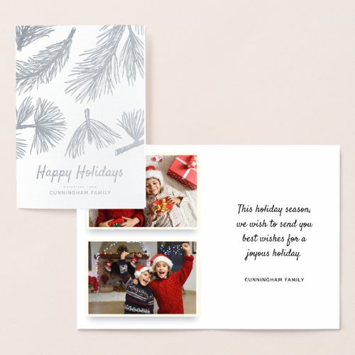 Modern Winter Foliage  Family Holiday Greetings Foil Card