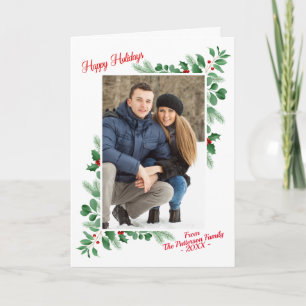 Modern Winter Foliage Happy Holidays Photo Card