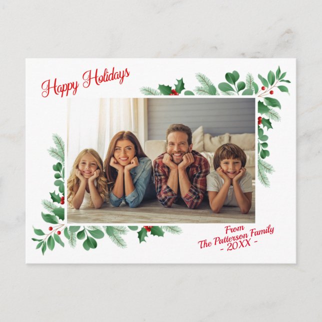 Modern Winter Foliage Happy Holidays Photo Postcard (Front)