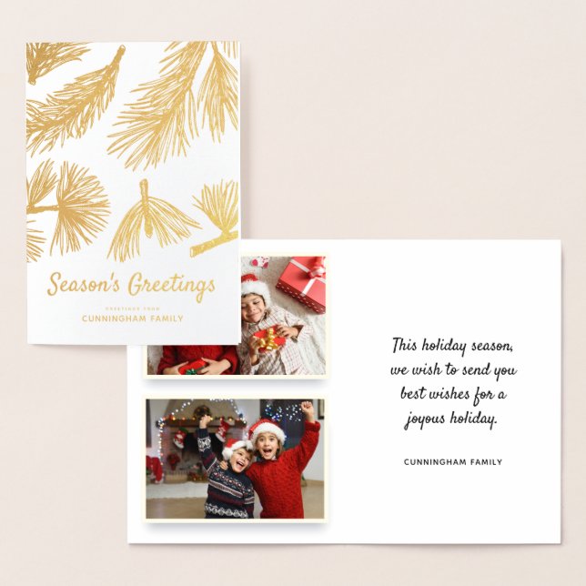 Modern Winter Foliage Season's Holiday Greetings Foil Card (Display)