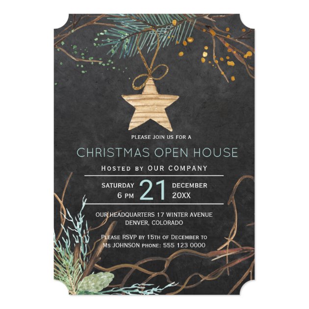 Modern Winter Forest Branches Christmas Open House Invitation