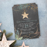Modern winter forest branches Christmas open house Invitation<br><div class="desc">Elegant winter nature dried branches and pine tree bough watercolor winter forest elements with a wooden star in fern green, beige and brown on dark grey chalkboard background Christmas corporate open house invitation template. Fill in your information in the spots, You can choose to customize it further changing fonts and...</div>