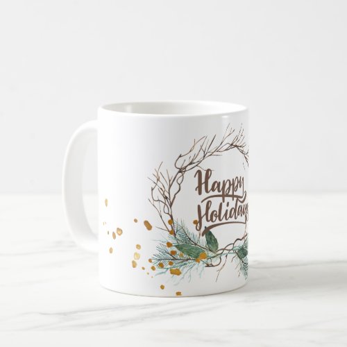 Modern winter forest pine branches wreath holidays coffee mug