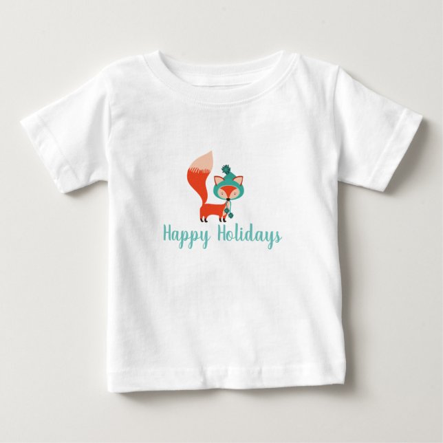Modern Winter Fox Customizable Holiday Baby T-Shirt (Front)