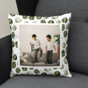 Modern Winter Green Dots Photo Throw Pillow