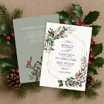 Modern Winter Greenery Christmas Berries Wedding Invitation<br><div class="desc">Featuring a delicate gold geometric frame encircling a lush watercolor wreath adorned with vibrant red berries,  and greenery,  this design combines seasonal charm with timeless elegance. The classic serif and festive red script typography create a perfect balance of sophistication and holiday cheer,  making it ideal for Christmas themed weddings.</div>