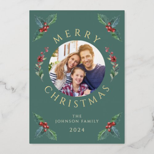 Modern Winter Greenery Christmas Gold Foil Holiday Card