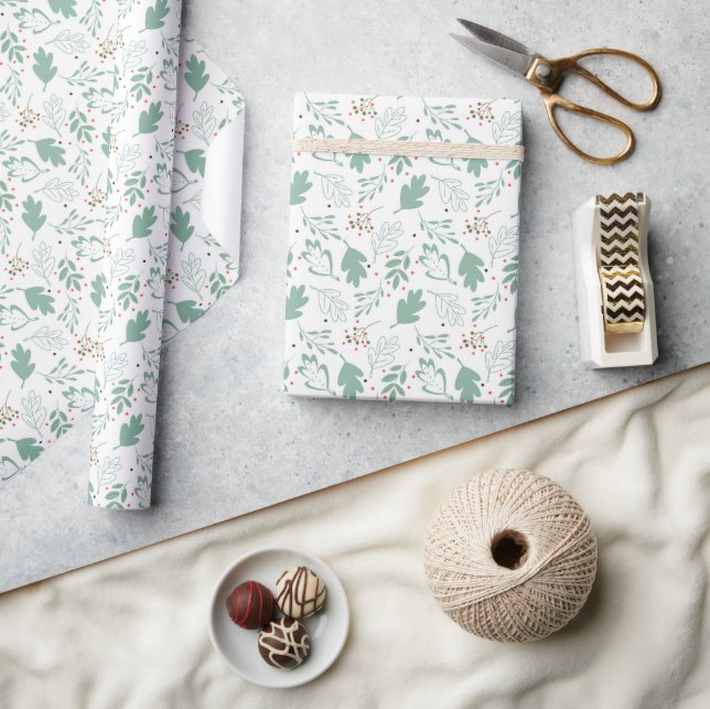 MODERN WINTER GREENERY HOLIDAY  WRAPPING PAPER (Crafts)