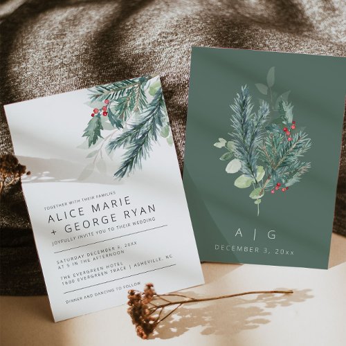 Modern Winter Greenery Wedding Invitation