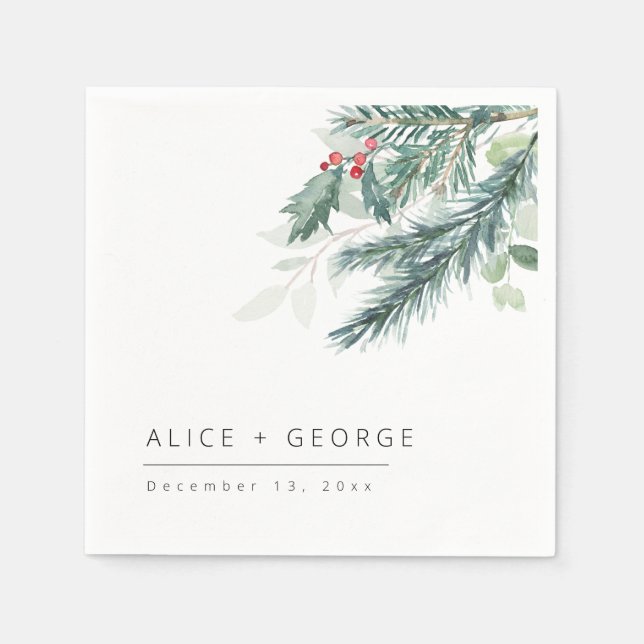 Modern Winter Greenery Wedding  Napkins (Front)