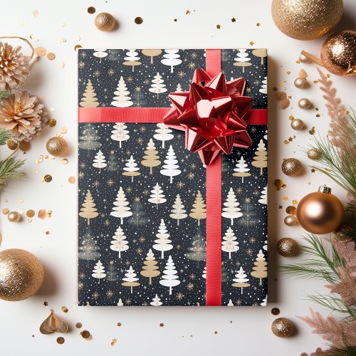 Modern Winter Holiday Tree Snowflake Pattern Wrapping Paper