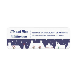 Modern Winter Houses Christmas Change of Address Label