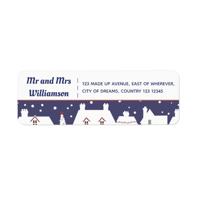 Modern Winter Houses Christmas Change of Address Label (Front)