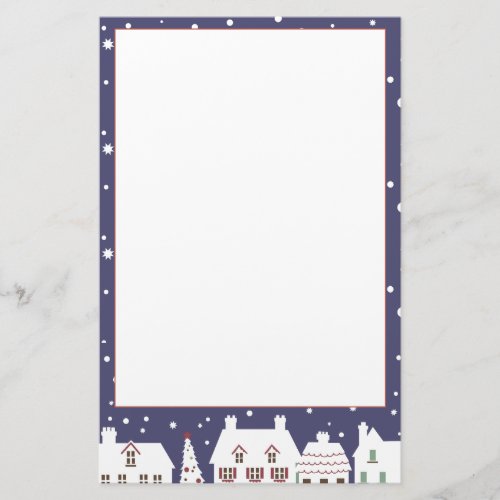Modern Winter Houses Christmas Snow Stationery