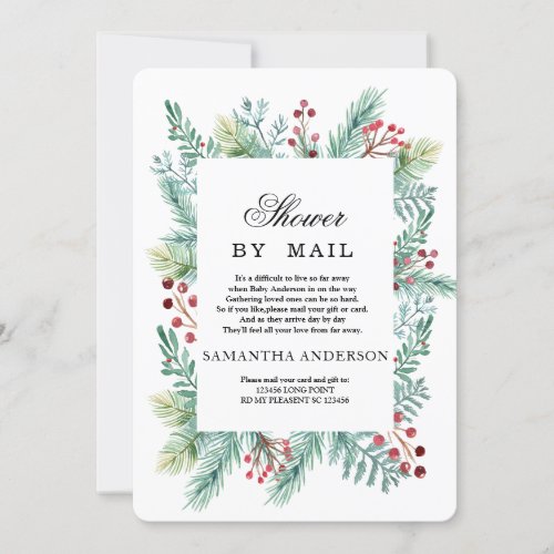 Modern Winter Leaf Frame Greenery Invitation