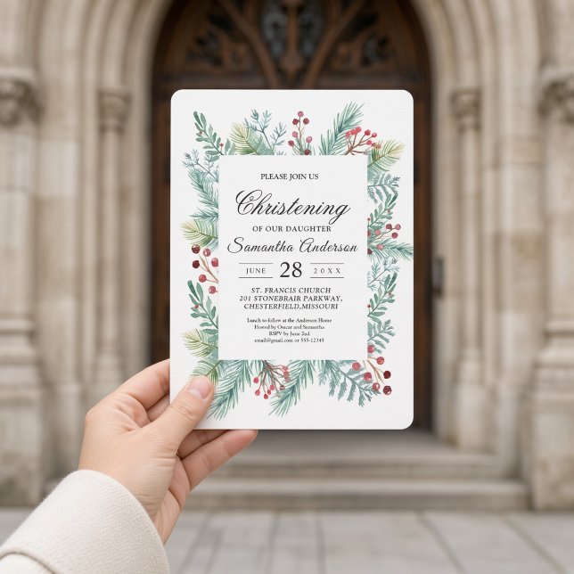 Modern Winter Leaf Frame Greenery Invitation (Creator Uploaded)