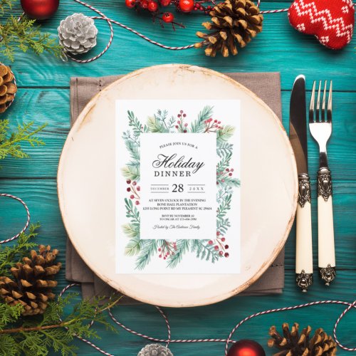 Modern Winter Leaf Frame Greenery Invitation