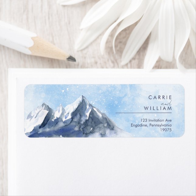 Modern Winter Mountain Pattern Wedding Label (Insitu)