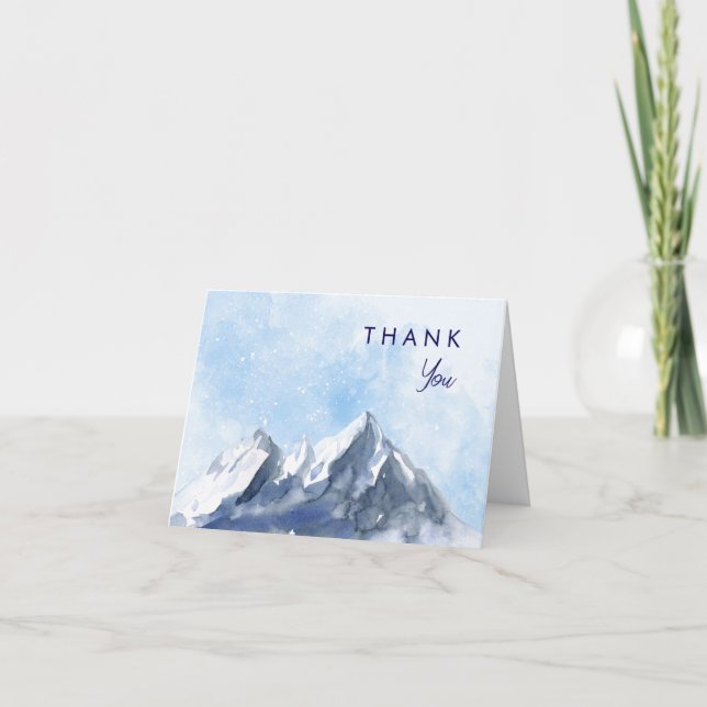 Modern Winter Mountain Pattern Wedding Letterpress Thank You Card (Front)