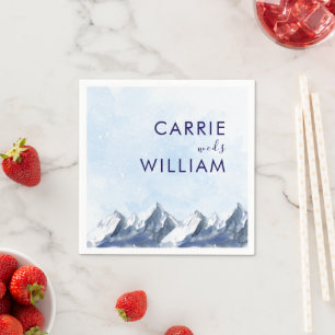 Modern Winter Mountain Pattern Wedding Napkins
