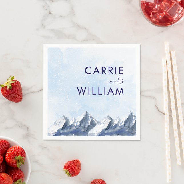 Modern Winter Mountain Pattern Wedding Napkins (Insitu)