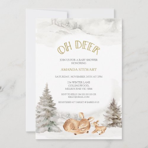 Modern Winter Oh Deer Fawn Baby Shower Invitation