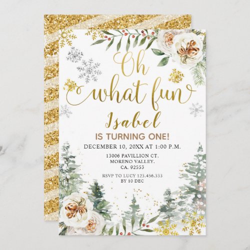 Modern Winter Oh What Fun First Birthday Invitation