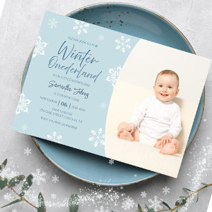 Modern Winter Our little snowflake 1st birthday Invitation