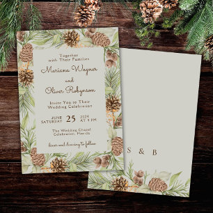 Modern Winter Pine Beige Elegant Wedding Invitation
