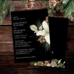 Modern Winter Pine Black and White Elegant Wedding Invitation