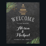 Modern winter pine chalkboard wedding welcome sign<br><div class="desc">Elegant winter wedding stylish welcome sign poster template on dark gray charcoal chalkboard background featuring pine boughs, a stylized wooden Christmas tree with star, watercolor splashes and a fancy editable typography script. Fill in your information in the spots, You can choose to customize it further changing fonts and colors of...</div>