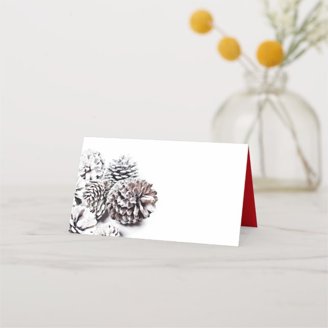 Modern Winter Pine Cone | Holiday Place Card (Back)