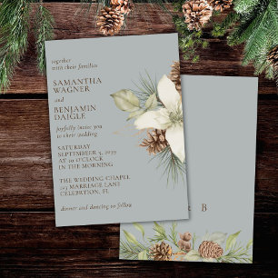 Modern Winter Pine Gray Elegant Wedding Invitation