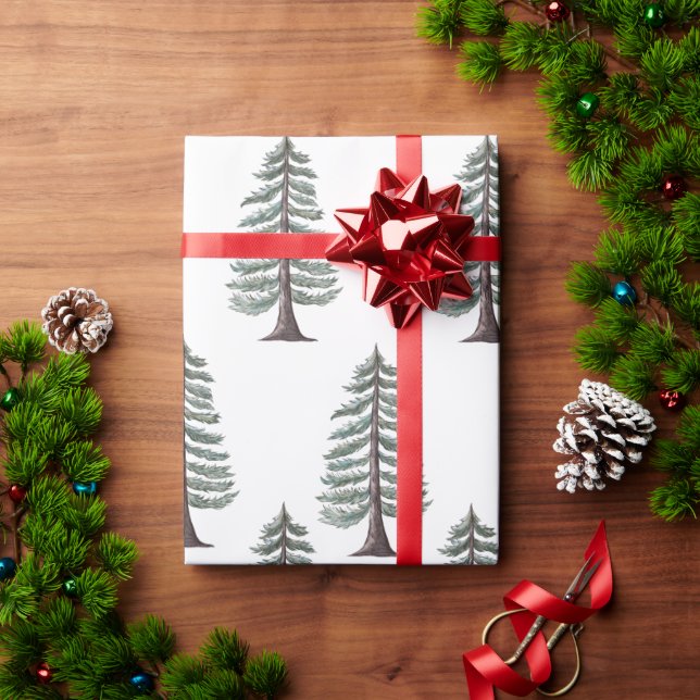 Modern Winter Pine Green Tree Christmas wrap  Wrapping Paper (Holiday Gift)