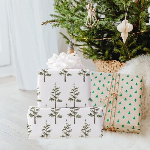 Modern Winter Pine Green Watercolor Tree Wrapping Paper