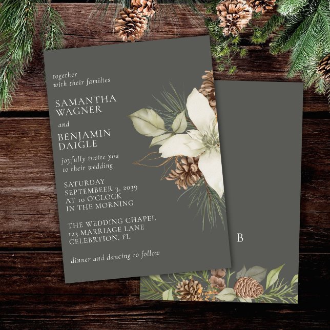Modern Winter Pine Stone Gray Elegant Wedding Invitation (Creator Uploaded)